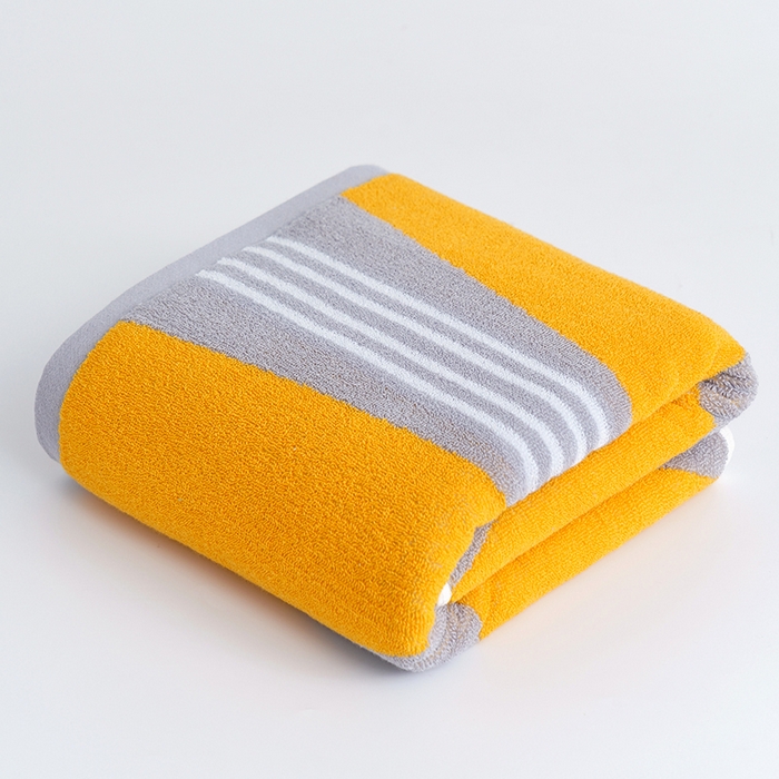 91家纺网 家纺一手货源 找家纺 朴尔家纺-毛巾被 2026新款纯棉32股运动风男士色织条纹笑脸加厚毛巾浴巾组合 浴巾-运动条纹系-黄 浴巾70x140cm/条