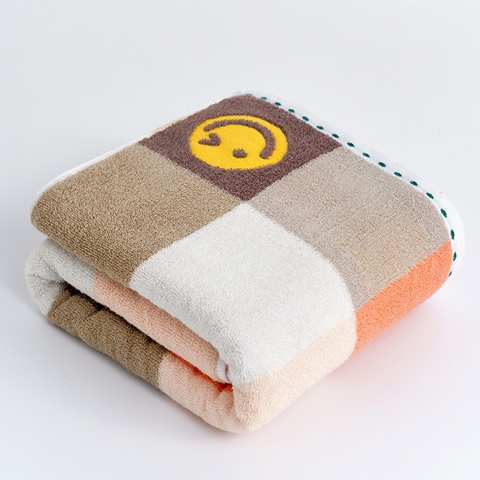 朴尔家纺-毛巾被 2026新款纯棉32股运动风男士色织条纹笑脸加厚毛巾浴巾组合 浴巾-笑脸系-橘 浴巾70x140cm/条