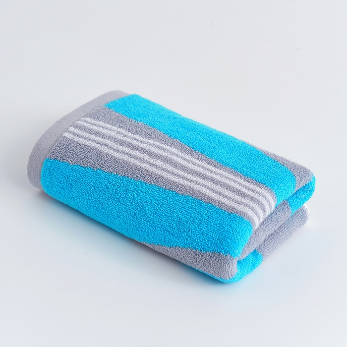 朴尔家纺-毛巾被 2026新款纯棉32股运动风男士色织条纹笑脸加厚毛巾浴巾组合 毛巾-运动条纹系-蓝 毛巾+浴巾
