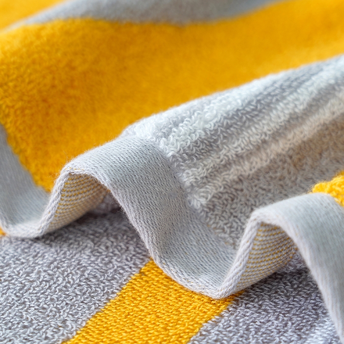 91家纺网 家纺一手货源 找家纺 朴尔家纺-毛巾被 2026新款纯棉32股运动风男士色织条纹笑脸加厚毛巾浴巾组合 毛巾-运动条纹系-黄 毛巾35x75cm/条