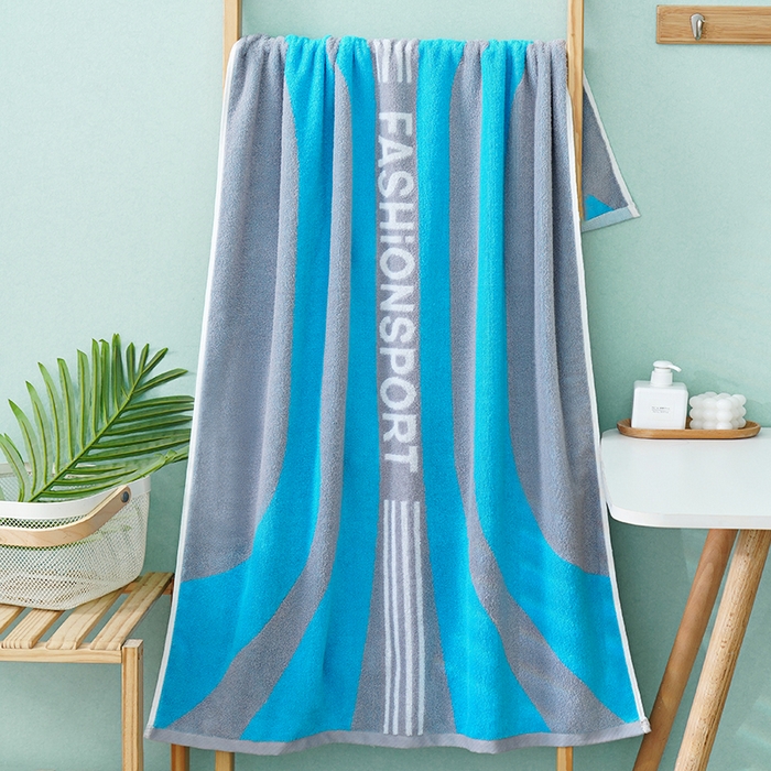 91家纺网 家纺一手货源 找家纺 朴尔家纺-毛巾被 2026新款纯棉32股运动风男士色织条纹笑脸加厚毛巾浴巾组合 毛巾-运动条纹系-蓝 毛巾35x75cm/条