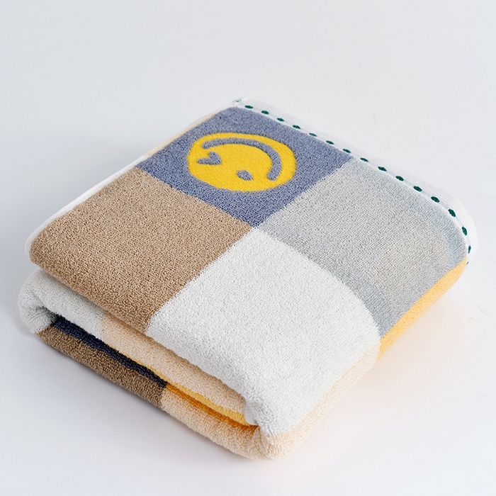 朴尔家纺-毛巾被 2026新款纯棉32股运动风男士色织条纹笑脸加厚毛巾浴巾组合 浴巾-笑脸系-蓝 毛巾35x75cm/条