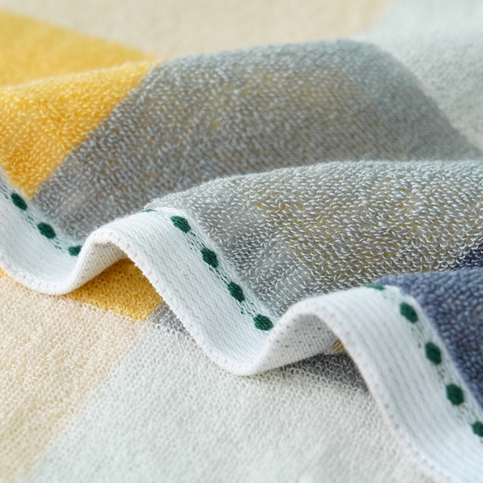 91家纺网 家纺一手货源 找家纺 朴尔家纺-毛巾被 2026新款纯棉32股运动风男士色织条纹笑脸加厚毛巾浴巾组合 浴巾-笑脸系-蓝 毛巾35x75cm/条