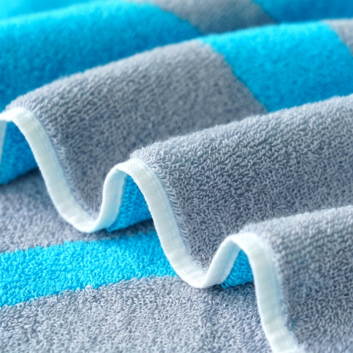 91家纺网 家纺一手货源 找家纺 朴尔家纺-毛巾被 2026新款纯棉32股运动风男士色织条纹笑脸加厚毛巾浴巾组合 毛巾-运动条纹系-蓝 毛巾35x75cm/条