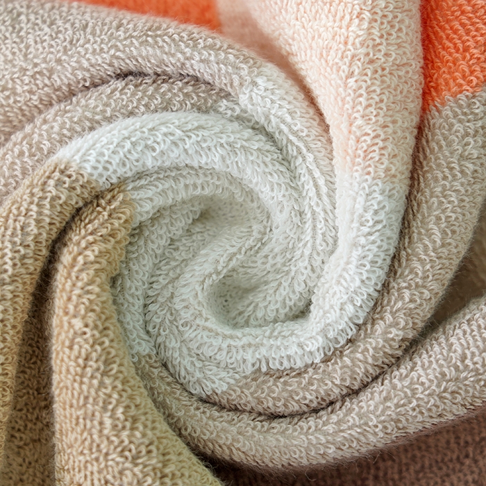 91家纺网 家纺一手货源 找家纺 朴尔家纺-毛巾被 2026新款纯棉32股运动风男士色织条纹笑脸加厚毛巾浴巾组合 毛巾-笑脸系-橘 毛巾35x75cm/条