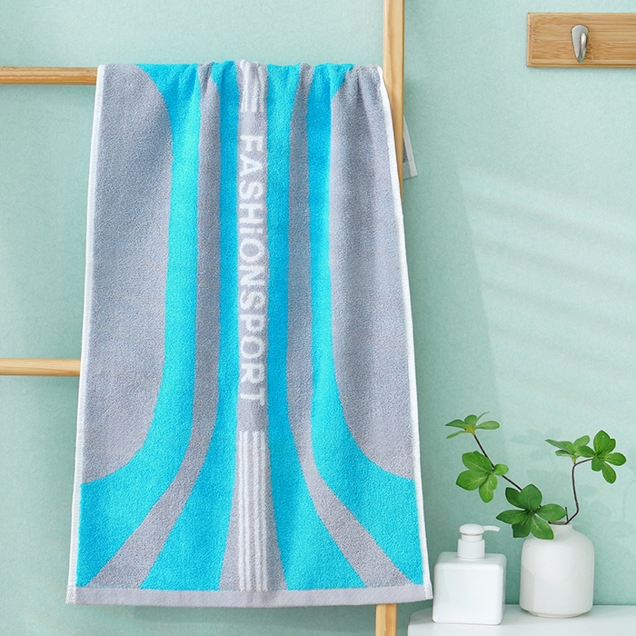91家纺网 家纺一手货源 找家纺 朴尔家纺-毛巾被 2026新款纯棉32股运动风男士色织条纹笑脸加厚毛巾浴巾组合 毛巾-运动条纹系-蓝 毛巾35x75cm/条