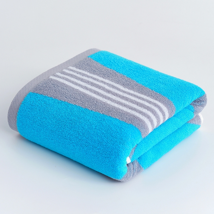 朴尔家纺-毛巾被 2026新款纯棉32股运动风男士色织条纹笑脸加厚毛巾浴巾组合 浴巾-运动条纹系-蓝 浴巾70x140cm/条