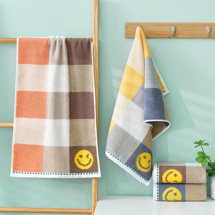 朴尔家纺-毛巾被 2026新款纯棉32股运动风男士色织条纹笑脸加厚毛巾浴巾组合 组合图仅供展示 毛巾35x75cm/条