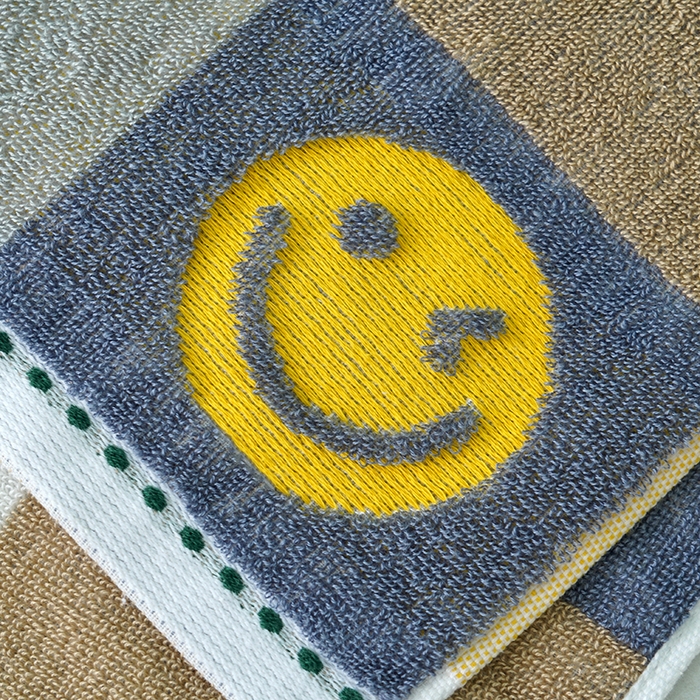 91家纺网 家纺一手货源 找家纺 朴尔家纺-毛巾被 2026新款纯棉32股运动风男士色织条纹笑脸加厚毛巾浴巾组合 毛巾-笑脸系-蓝 浴巾70x140cm/条