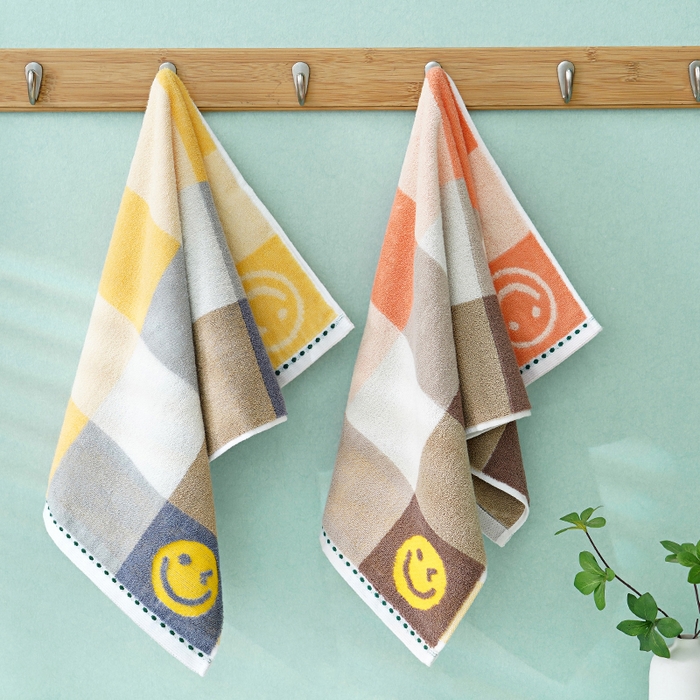 91家纺网 家纺一手货源 找家纺 朴尔家纺-毛巾被 2026新款纯棉32股运动风男士色织条纹笑脸加厚毛巾浴巾组合 组合图仅供展示 浴巾70x140cm/条