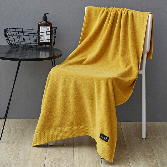 91家纺网 家纺一手货源 找家纺 朴尔家纺-毛巾被 2026新款全棉纯棉32股酒店风黑标加厚毛巾浴巾组合 浴巾-黑标-姜黄 浴巾70x140cm/条