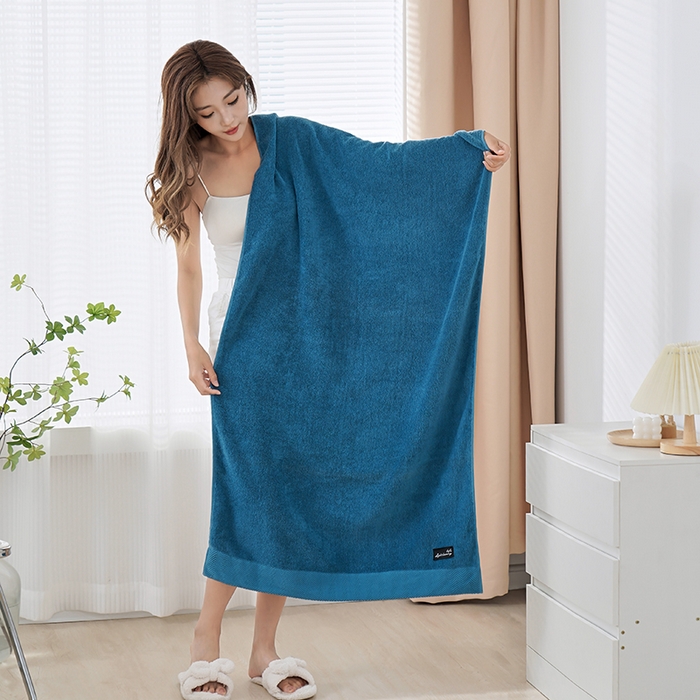 91家纺网 家纺一手货源 找家纺 朴尔家纺-毛巾被 2026新款全棉纯棉32股酒店风黑标加厚毛巾浴巾组合 浴巾-黑标-深蓝 毛巾35x75cm/条