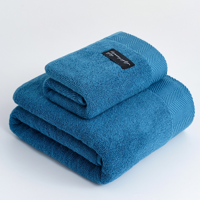 91家纺网 家纺一手货源 找家纺 朴尔家纺-毛巾被 2026新款全棉纯棉32股酒店风黑标加厚毛巾浴巾组合 浴巾-黑标-深蓝 毛巾35x75cm/条