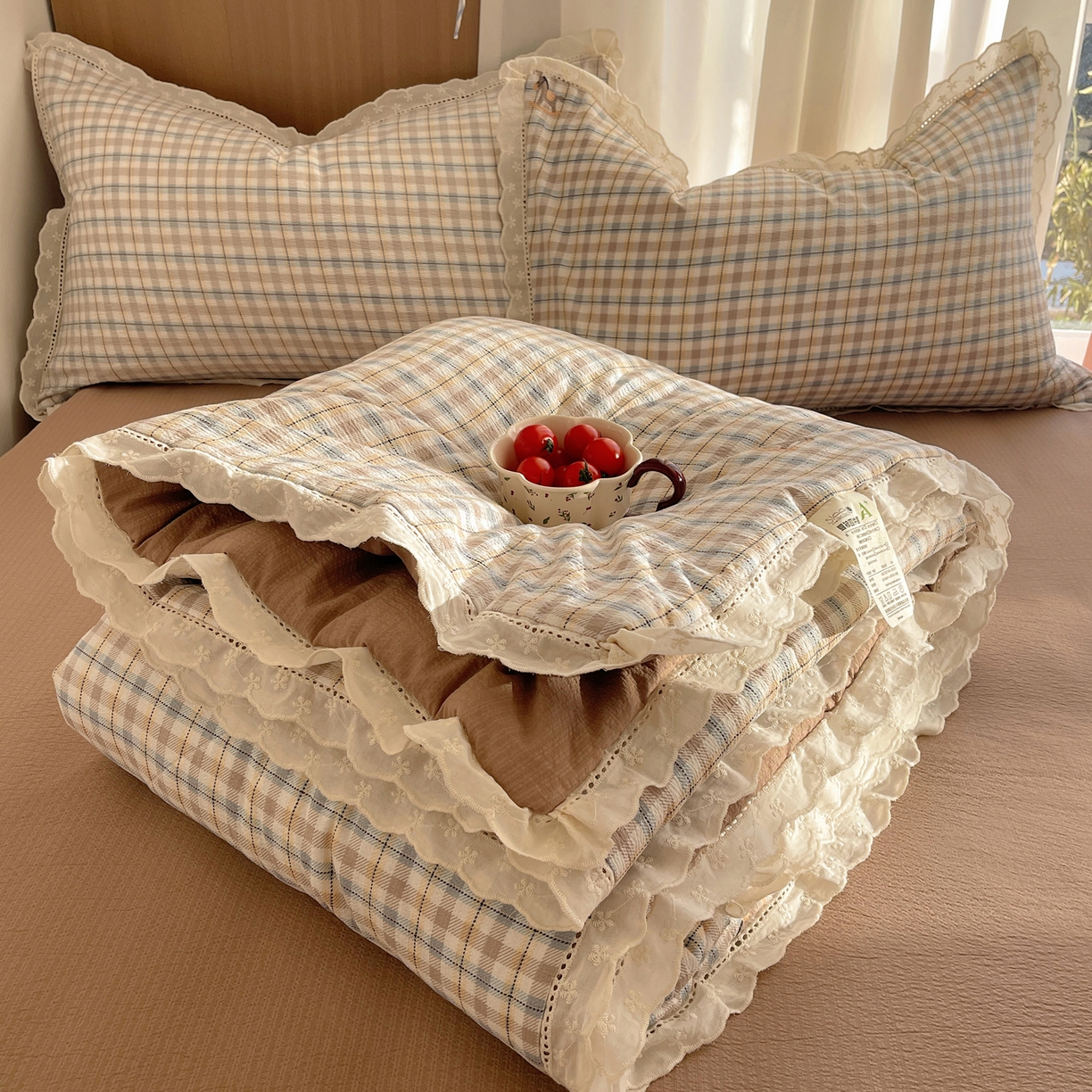 宝士康家纺 2026新款10A抗菌提花色织花边单夏被/夏被四件套/空调被 雾格马