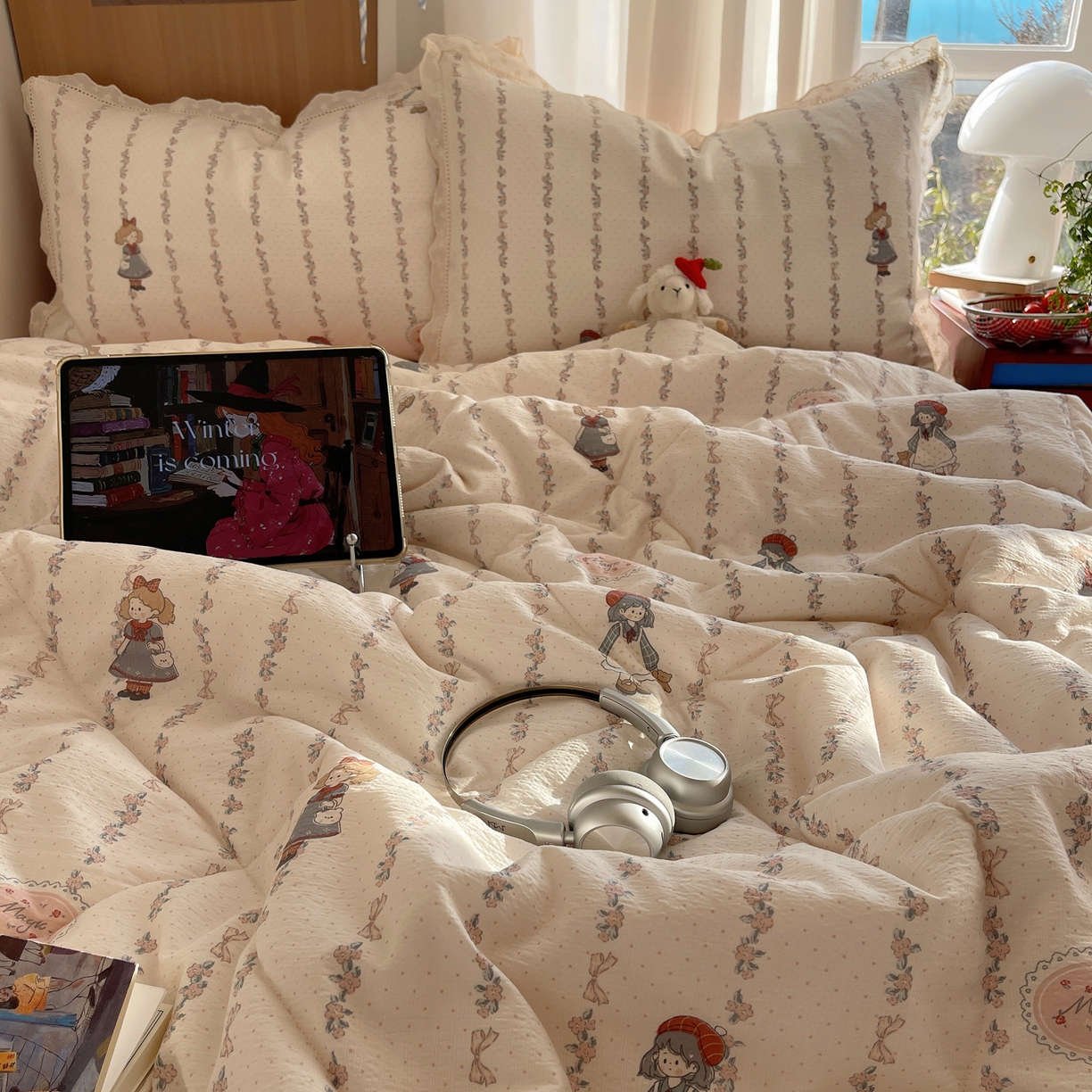 91家纺网 家纺一手货源 找家纺 宝士康家纺 2026新款10A抗菌提花色织花边单夏被/夏被四件套/空调被 洛丽条