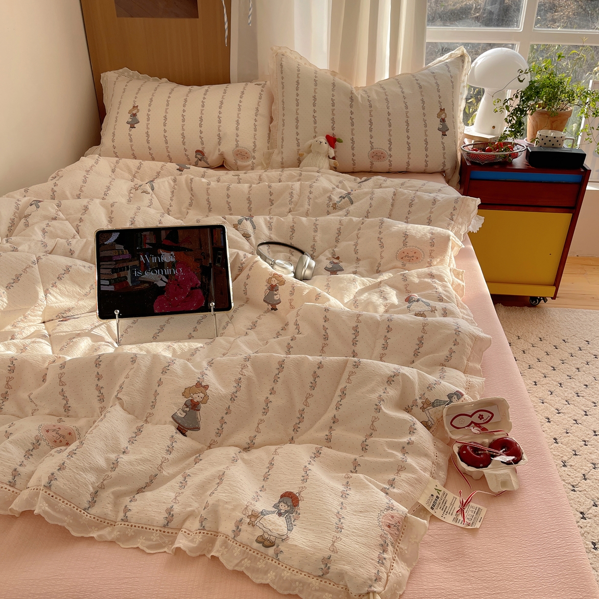 91家纺网 家纺一手货源 找家纺 宝士康家纺 2026新款10A抗菌提花色织花边单夏被/夏被四件套/空调被 洛丽条