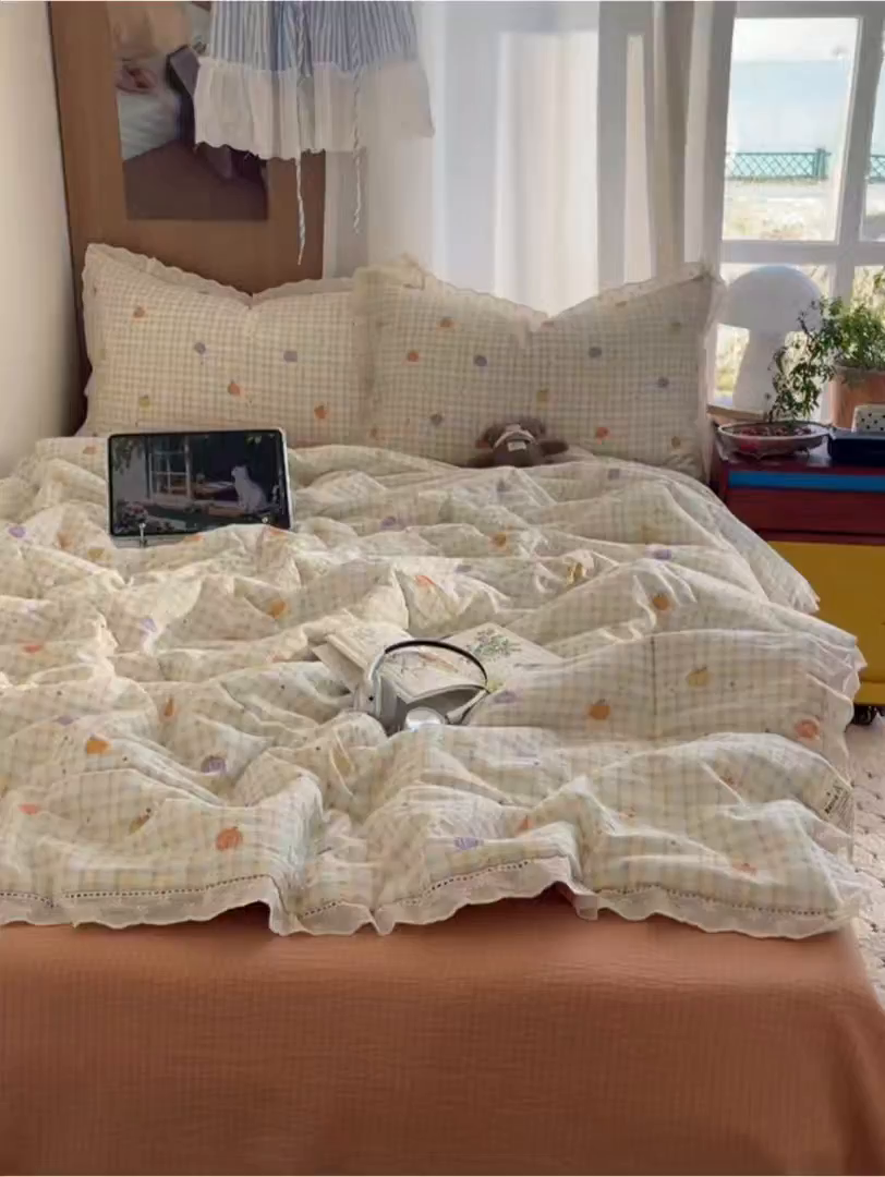 91家纺网 家纺一手货源 找家纺 宝士康家纺 2026新款10A抗菌提花色织花边单夏被/夏被四件套/空调被 南瓜格