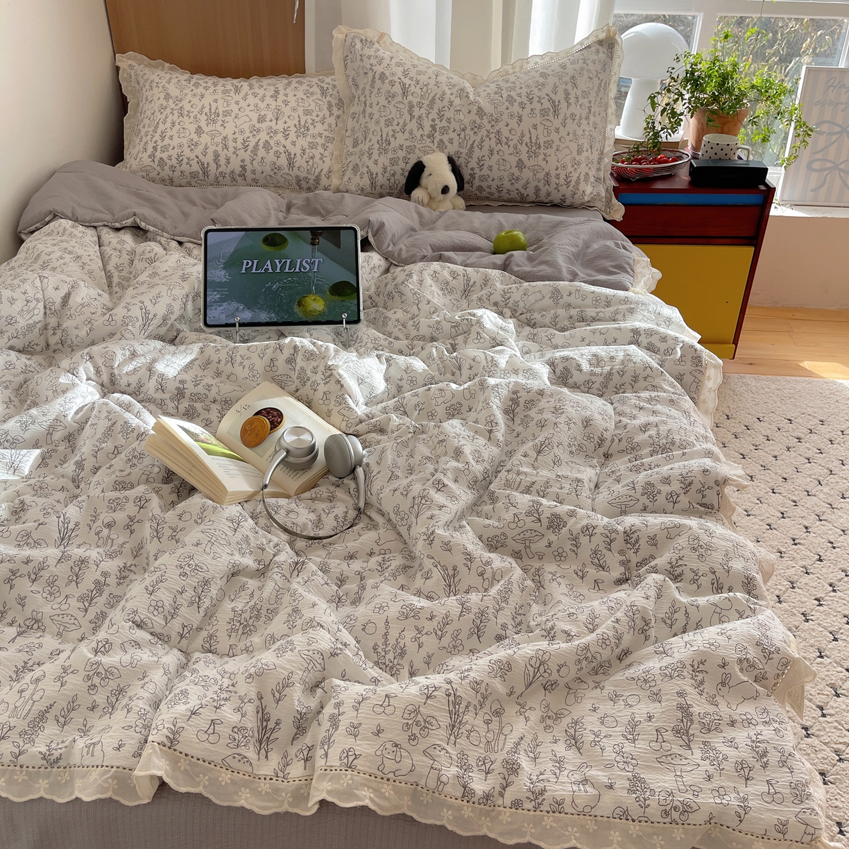 91家纺网 家纺一手货源 找家纺 宝士康家纺 2026新款10A抗菌提花色织花边单夏被/夏被四件套/空调被 草木灰序