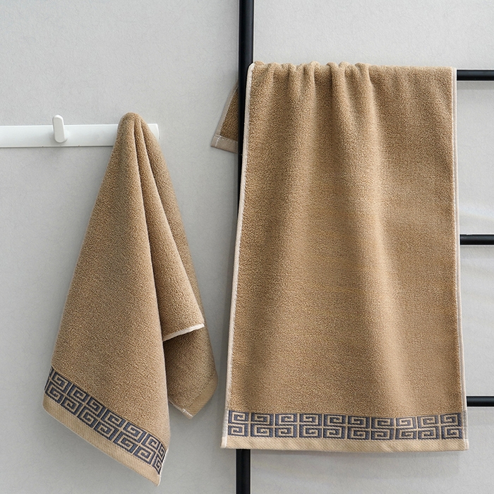 91家纺网 家纺一手货源 找家纺 朴尔家纺-毛巾被 2026新款全棉纯棉32股民族风长城格加厚毛巾浴巾方巾三件套组合 毛巾-长城格-棕色 毛巾35x75cm/条