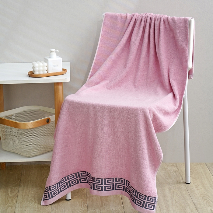 91家纺网 家纺一手货源 找家纺 朴尔家纺-毛巾被 2026新款全棉纯棉32股民族风长城格加厚毛巾浴巾方巾三件套组合 浴巾-长城格-粉色 浴巾70x140cm/条