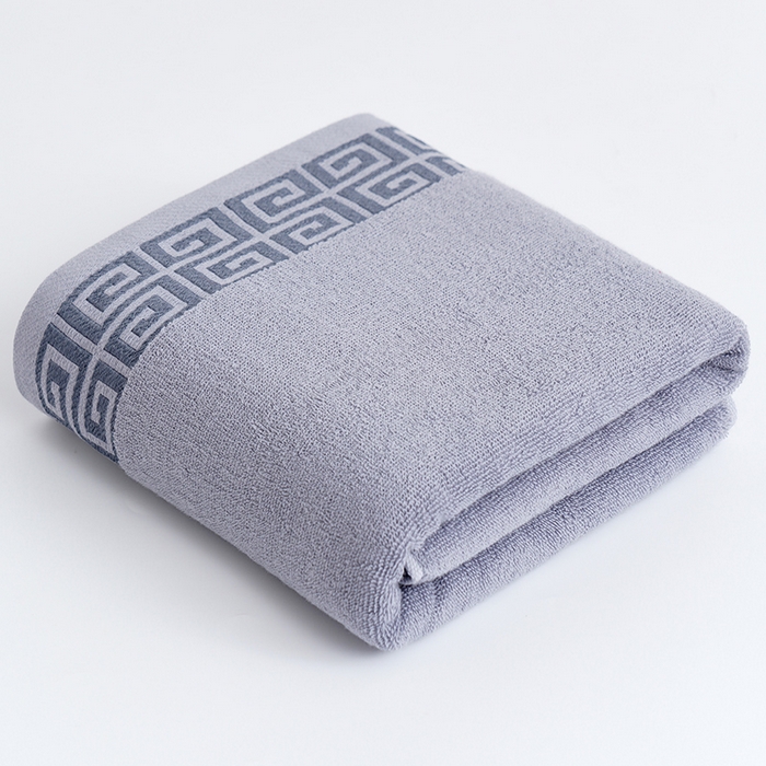 朴尔家纺-毛巾被 2026新款全棉纯棉32股民族风长城格加厚毛巾浴巾方巾三件套组合 浴巾-长城格-灰色 毛巾35x75cm/条