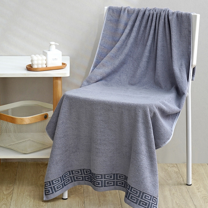 91家纺网 家纺一手货源 找家纺 朴尔家纺-毛巾被 2026新款全棉纯棉32股民族风长城格加厚毛巾浴巾方巾三件套组合 浴巾-长城格-灰色 毛巾35x75cm/条