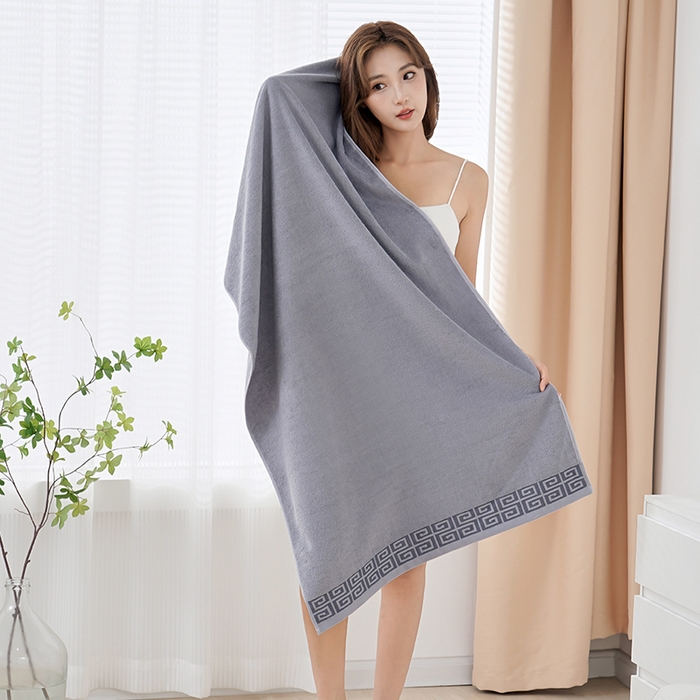 91家纺网 家纺一手货源 找家纺 朴尔家纺-毛巾被 2026新款全棉纯棉32股民族风长城格加厚毛巾浴巾方巾三件套组合 浴巾-长城格-灰色 毛巾35x75cm/条