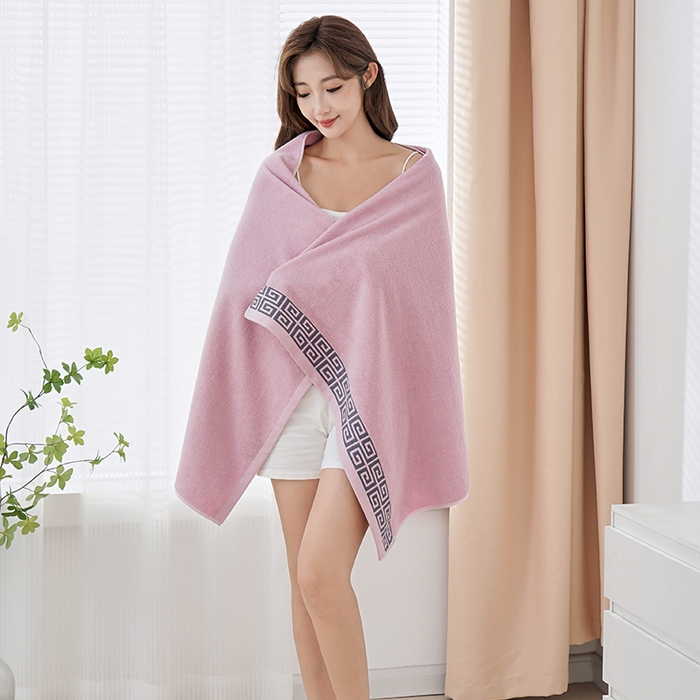 91家纺网 家纺一手货源 找家纺 朴尔家纺-毛巾被 2026新款全棉纯棉32股民族风长城格加厚毛巾浴巾方巾三件套组合 浴巾-长城格-粉色 毛巾35x75cm/条