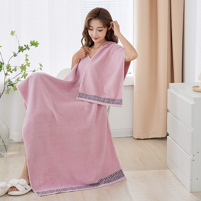 91家纺网 家纺一手货源 找家纺 朴尔家纺-毛巾被 2026新款全棉纯棉32股民族风长城格加厚毛巾浴巾方巾三件套组合 浴巾-长城格-粉色 毛巾35x75cm/条