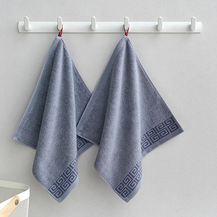 91家纺网 家纺一手货源 找家纺 朴尔家纺-毛巾被 2026新款全棉纯棉32股民族风长城格加厚毛巾浴巾方巾三件套组合 方巾-长城格-灰色 方巾34x34cm/条