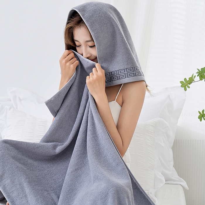 91家纺网 家纺一手货源 找家纺 朴尔家纺-毛巾被 2026新款全棉纯棉32股民族风长城格加厚毛巾浴巾方巾三件套组合 浴巾-长城格-灰色 方巾34x34cm/条