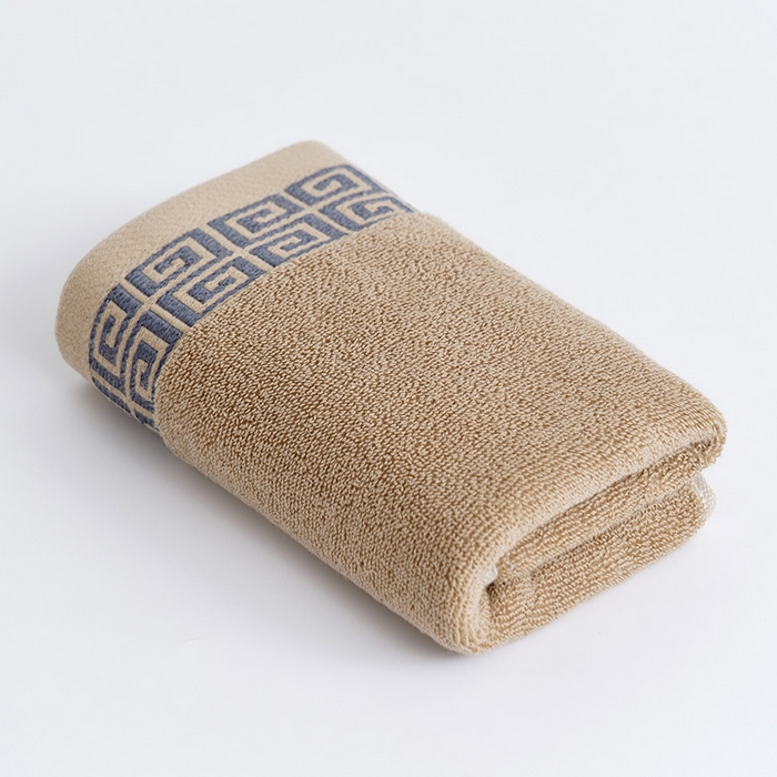 朴尔家纺-毛巾被 2026新款全棉纯棉32股民族风长城格加厚毛巾浴巾方巾三件套组合 毛巾-长城格-棕色 方巾34x34cm/条