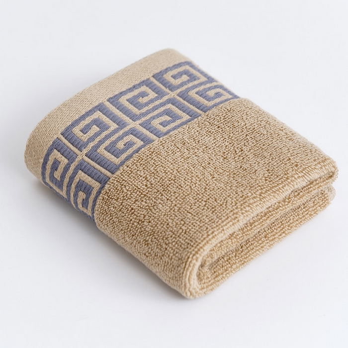 朴尔家纺-毛巾被 2026新款全棉纯棉32股民族风长城格加厚毛巾浴巾方巾三件套组合 方巾-长城格-棕色 方巾34x34cm/条