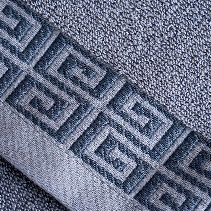 91家纺网 家纺一手货源 找家纺 朴尔家纺-毛巾被 2026新款全棉纯棉32股民族风长城格加厚毛巾浴巾方巾三件套组合 浴巾-长城格-灰色 方巾34x34cm/条