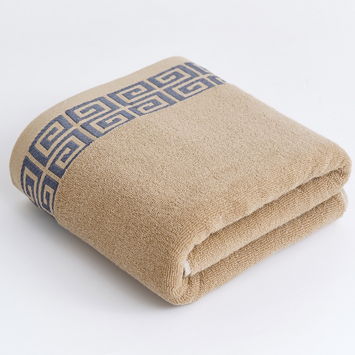 朴尔家纺-毛巾被 2026新款全棉纯棉32股民族风长城格加厚毛巾浴巾方巾三件套组合 浴巾-长城格-棕色 浴巾70x140cm/条