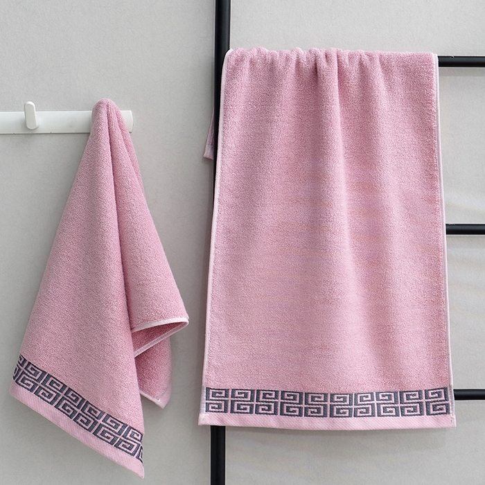 91家纺网 家纺一手货源 找家纺 朴尔家纺-毛巾被 2026新款全棉纯棉32股民族风长城格加厚毛巾浴巾方巾三件套组合 毛巾-长城格-粉色 浴巾70x140cm/条