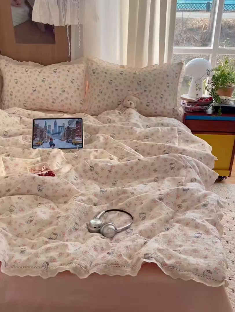 91家纺网 家纺一手货源 找家纺 宝士康家纺 2026新款10A抗菌提花色织花边单夏被/夏被四件套/空调被 花样KT