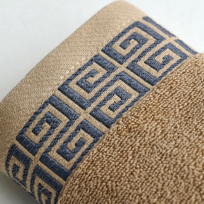 91家纺网 家纺一手货源 找家纺 朴尔家纺-毛巾被 2026新款全棉纯棉32股民族风长城格加厚毛巾浴巾方巾三件套组合 毛巾-长城格-棕色 方巾34x34cm/条