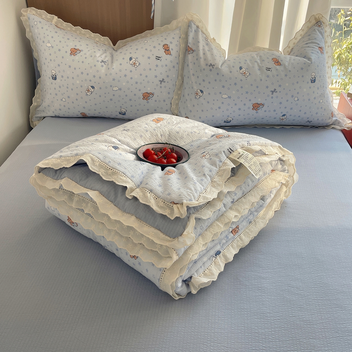 宝士康家纺 2026新款10A抗菌提花色织花边单夏被/夏被四件套/空调被 蓝星狗