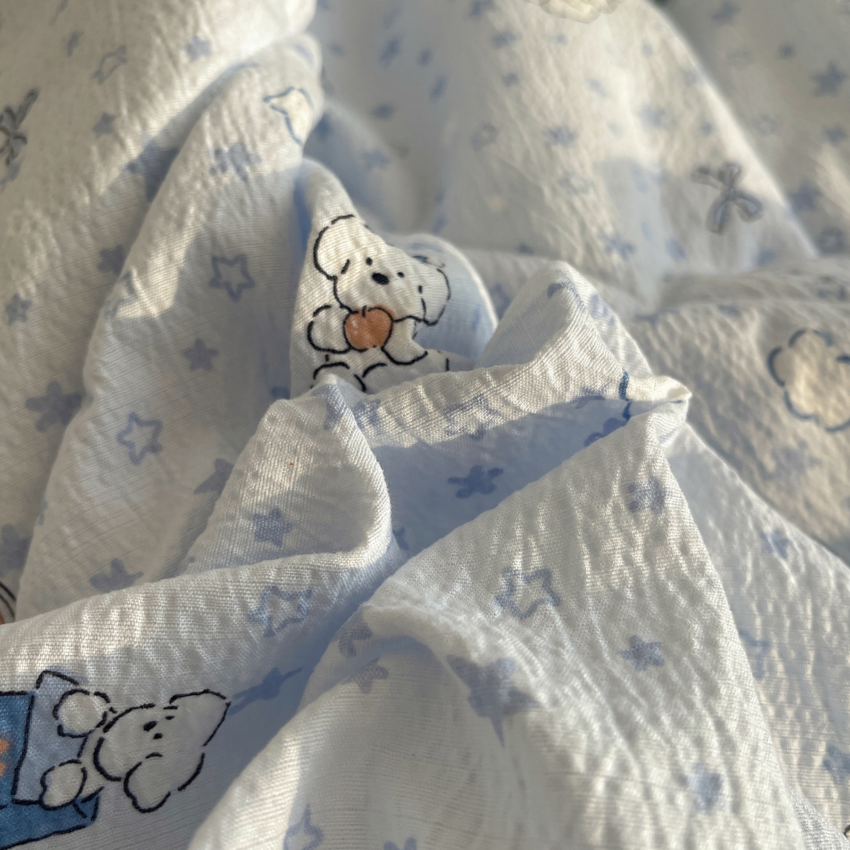 91家纺网 家纺一手货源 找家纺 宝士康家纺 2026新款10A抗菌提花色织花边单夏被/夏被四件套/空调被 蓝星狗