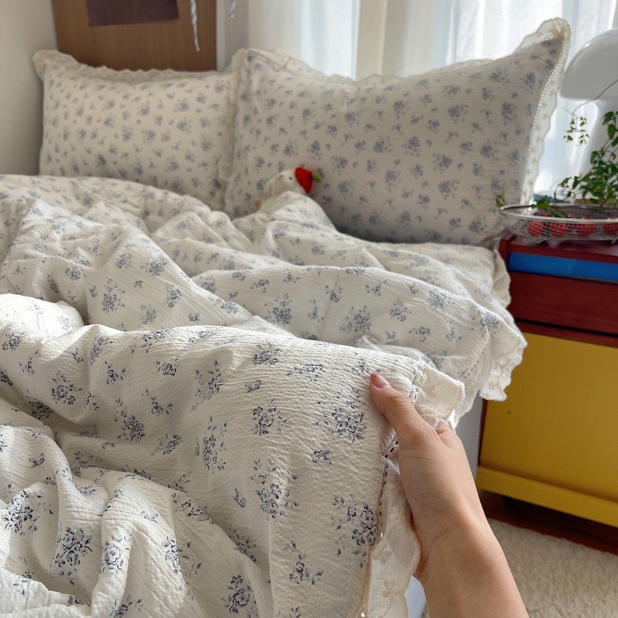 91家纺网 家纺一手货源 找家纺 宝士康家纺 2026新款10A抗菌提花色织花边单夏被/夏被四件套/空调被 蓝芷序