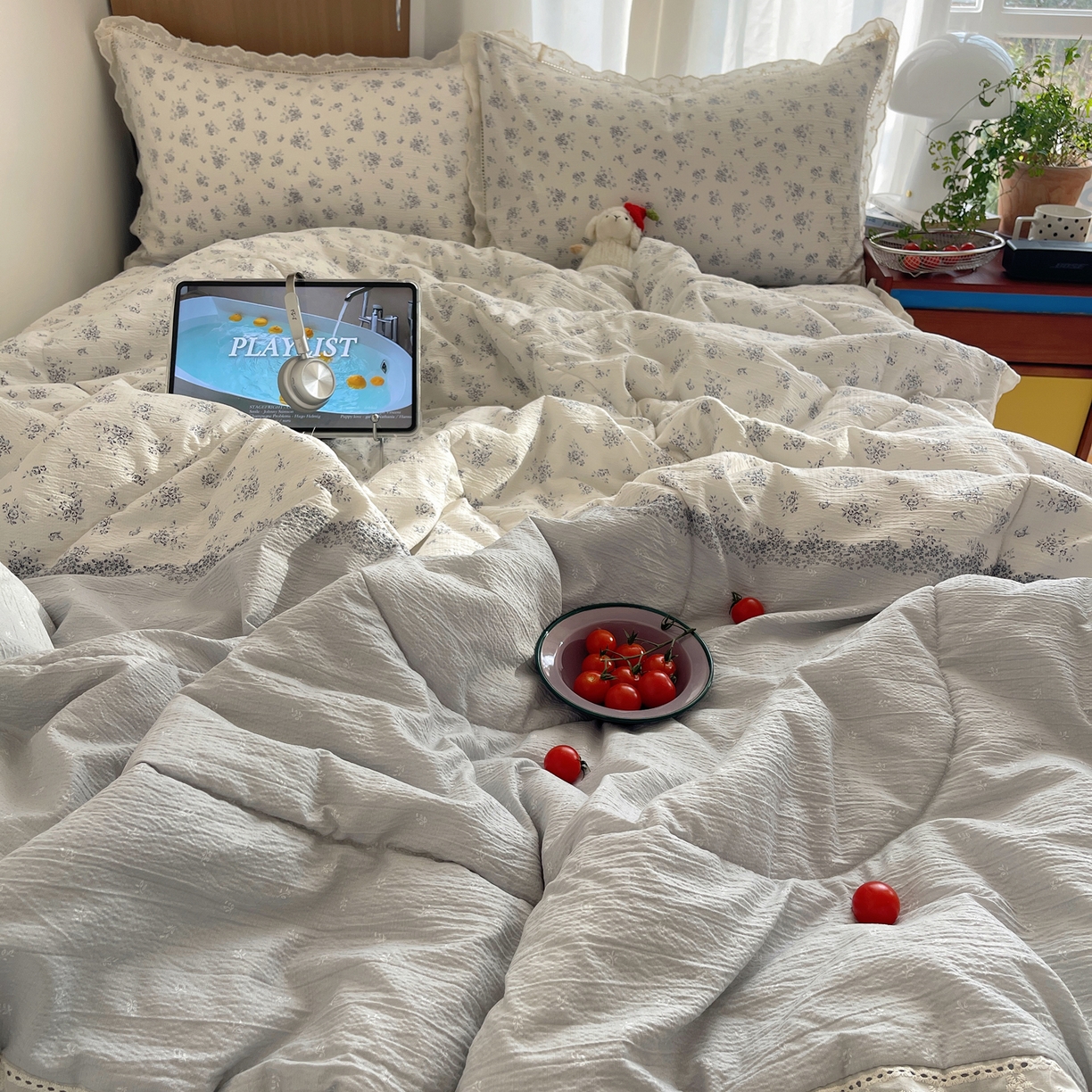 91家纺网 家纺一手货源 找家纺 宝士康家纺 2026新款10A抗菌提花色织花边单夏被/夏被四件套/空调被 蓝芷序