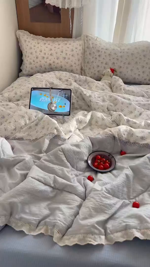 91家纺网 家纺一手货源 找家纺 宝士康家纺 2026新款10A抗菌提花色织花边单夏被/夏被四件套/空调被 蓝芷序