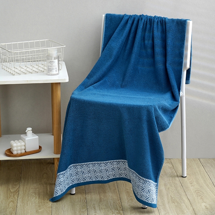 91家纺网 家纺一手货源 找家纺 朴尔家纺-毛巾被 2026新款全棉纯棉32股弱捻浮雕织花加厚毛巾浴巾组合 浴巾-浮雕织花-藏蓝 浴巾70x140cm/条