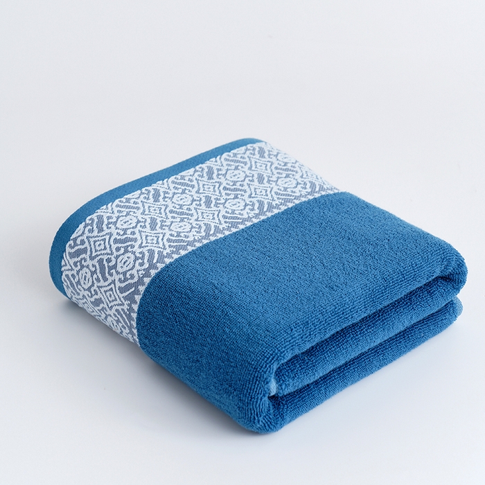 朴尔家纺-毛巾被 2026新款全棉纯棉32股弱捻浮雕织花加厚毛巾浴巾组合 浴巾-浮雕织花-藏蓝 毛巾35x75cm/条