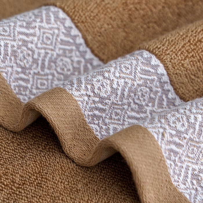 91家纺网 家纺一手货源 找家纺 朴尔家纺-毛巾被 2026新款全棉纯棉32股弱捻浮雕织花加厚毛巾浴巾组合 浴巾-浮雕织花-焦糖 毛巾35x75cm/条