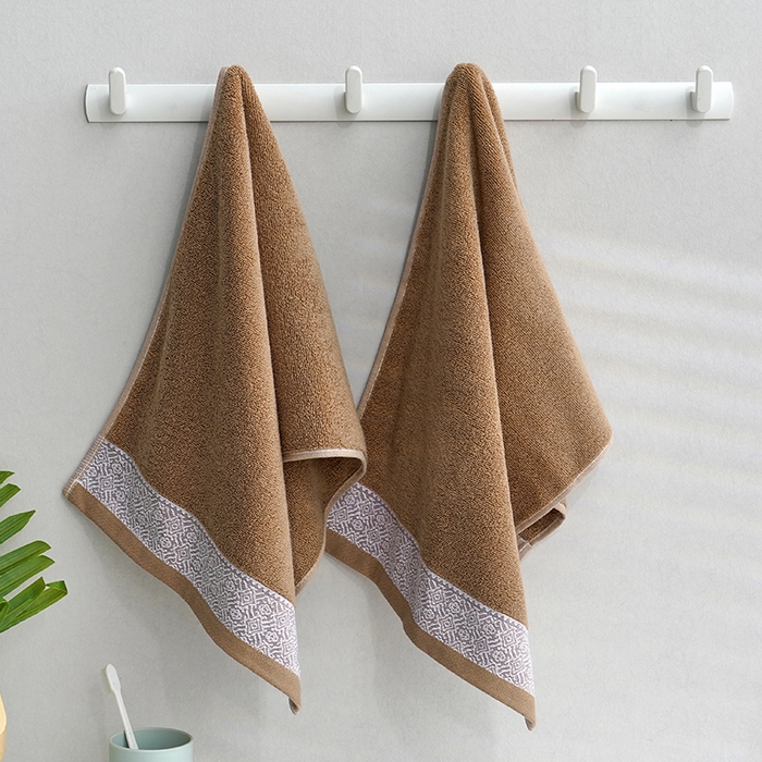 91家纺网 家纺一手货源 找家纺 朴尔家纺-毛巾被 2026新款全棉纯棉32股弱捻浮雕织花加厚毛巾浴巾组合 毛巾-浮雕织花-焦糖 浴巾70x140cm/条