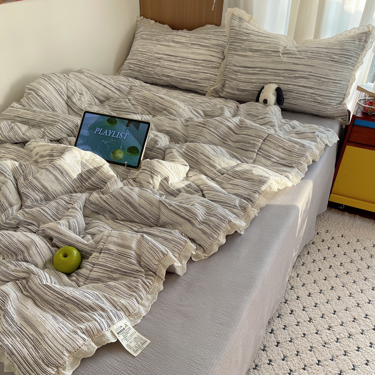 91家纺网 家纺一手货源 找家纺 宝士康家纺 2026新款10A抗菌提花色织花边单夏被/夏被四件套/空调被 素锦纹