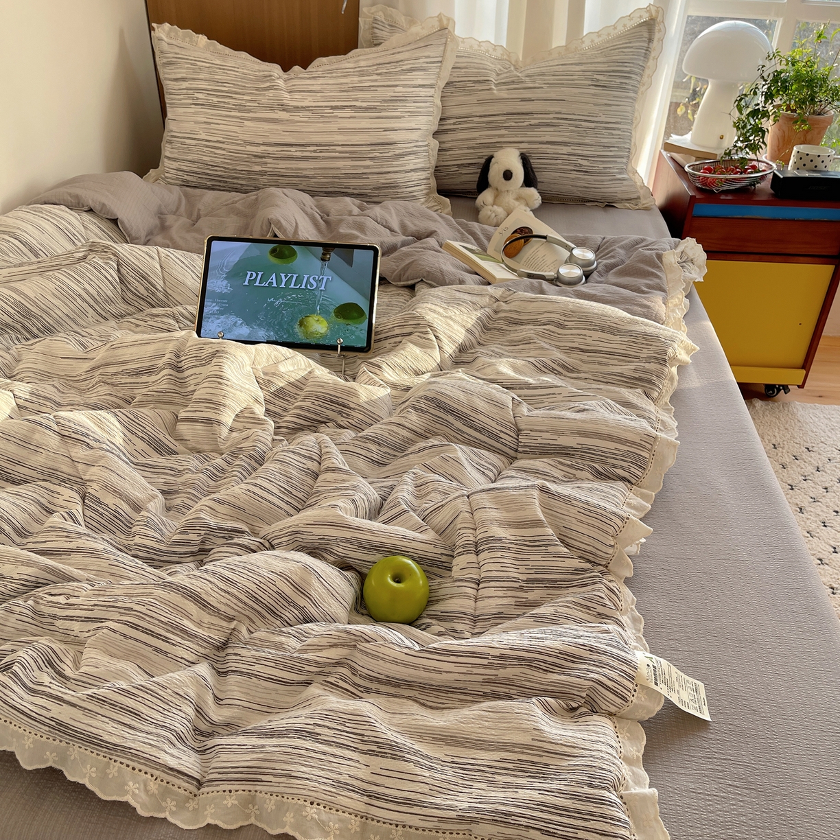 91家纺网 家纺一手货源 找家纺 宝士康家纺 2026新款10A抗菌提花色织花边单夏被/夏被四件套/空调被 素锦纹