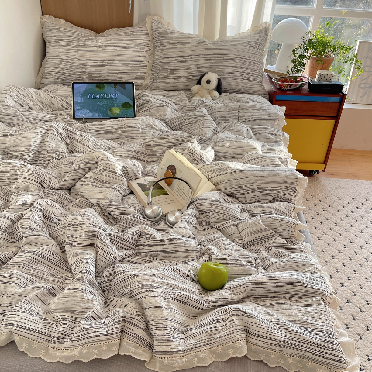 91家纺网 家纺一手货源 找家纺 宝士康家纺 2026新款10A抗菌提花色织花边单夏被/夏被四件套/空调被 素锦纹